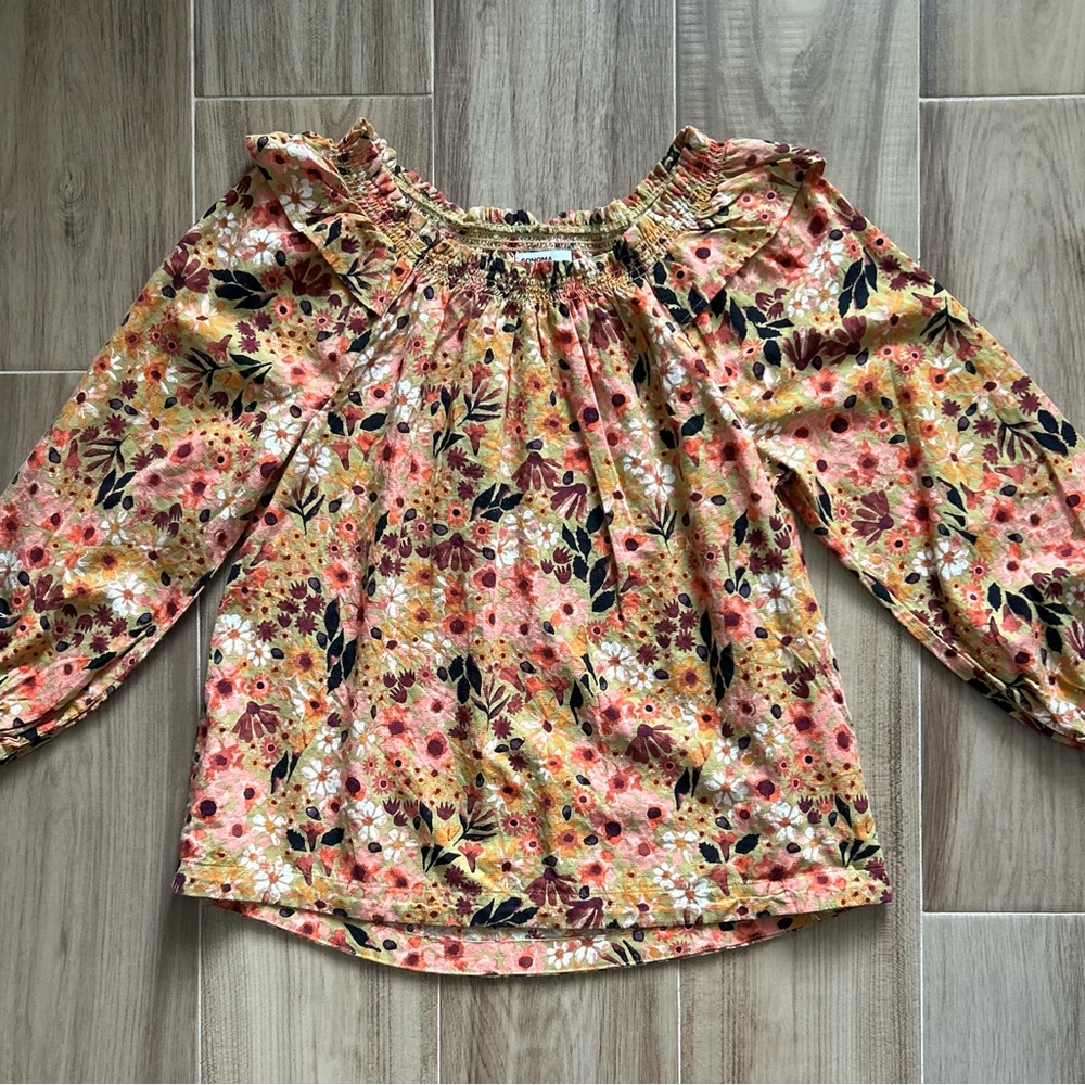 Sonoma Pink and Orange Ruffled 3/4 Sleeve Blouse